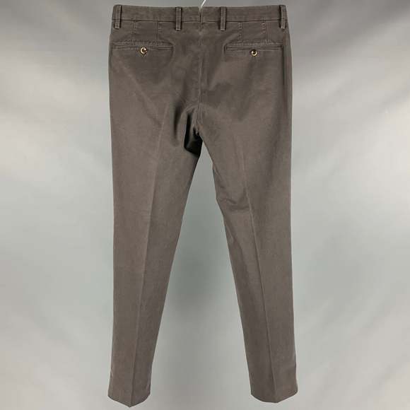 PT01 Grey Cotton Elastane Flat Front Casual Pants - Picture 2 of 3